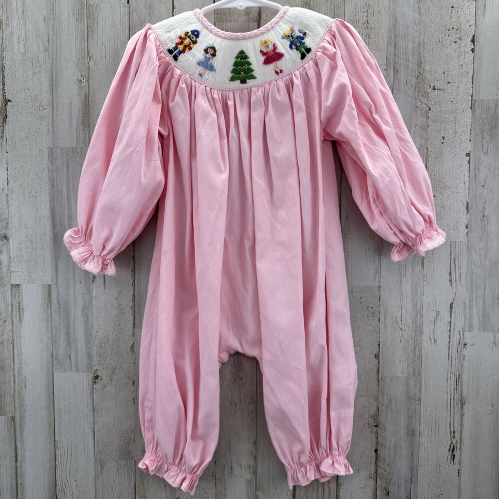 Smockingbird Nutcracker Pink Toddler Girl Bubble Romper 18mo Christmas
